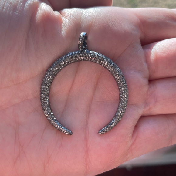Diamond and Black Rhodium Crescent Horn Pendant by the Jen Collection - Picture 10 of 14